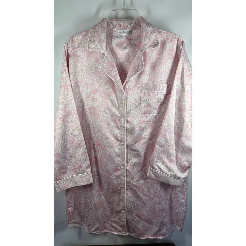 Miss Elaine paisley button front long sleeve short gown satin and cotton lined s